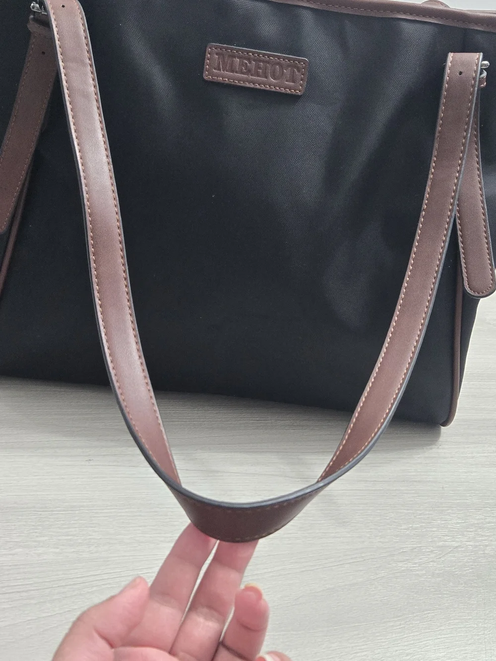 Women,s Brown Leather-Trim Tote Bag - Classic Black Interior